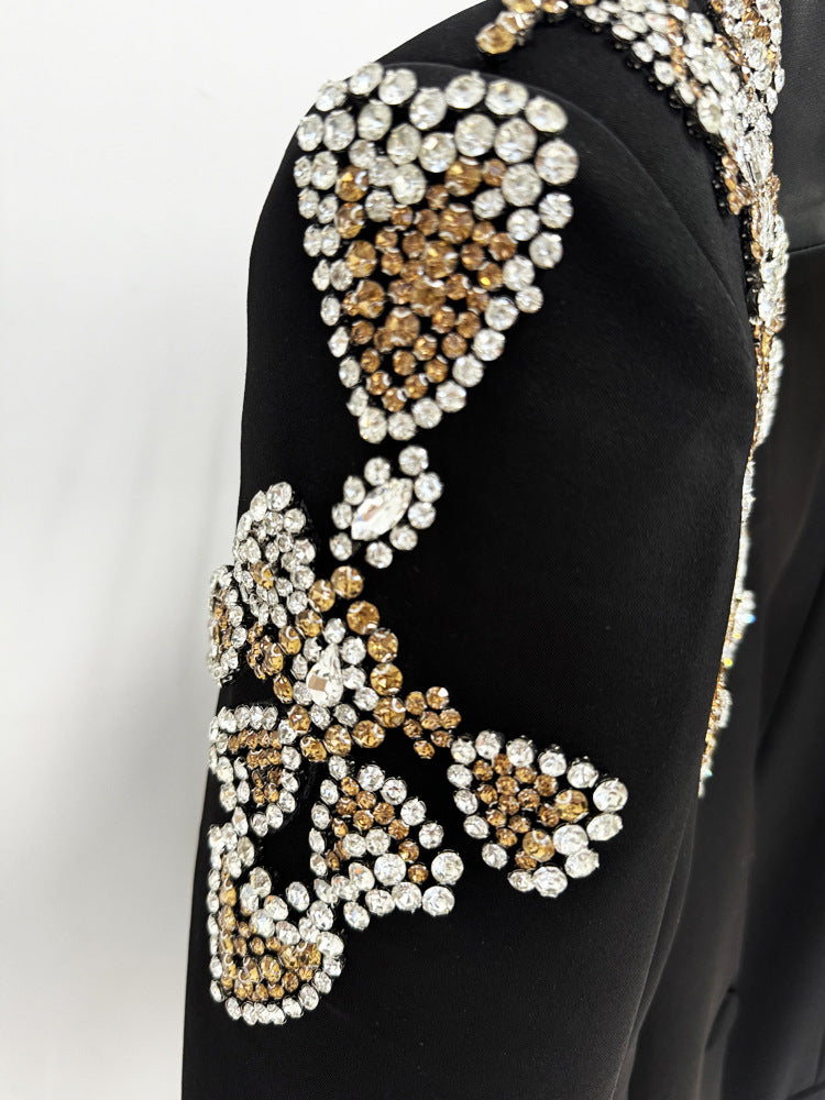 EMBELLISHED BLAZER AND SLIT PANTS SET