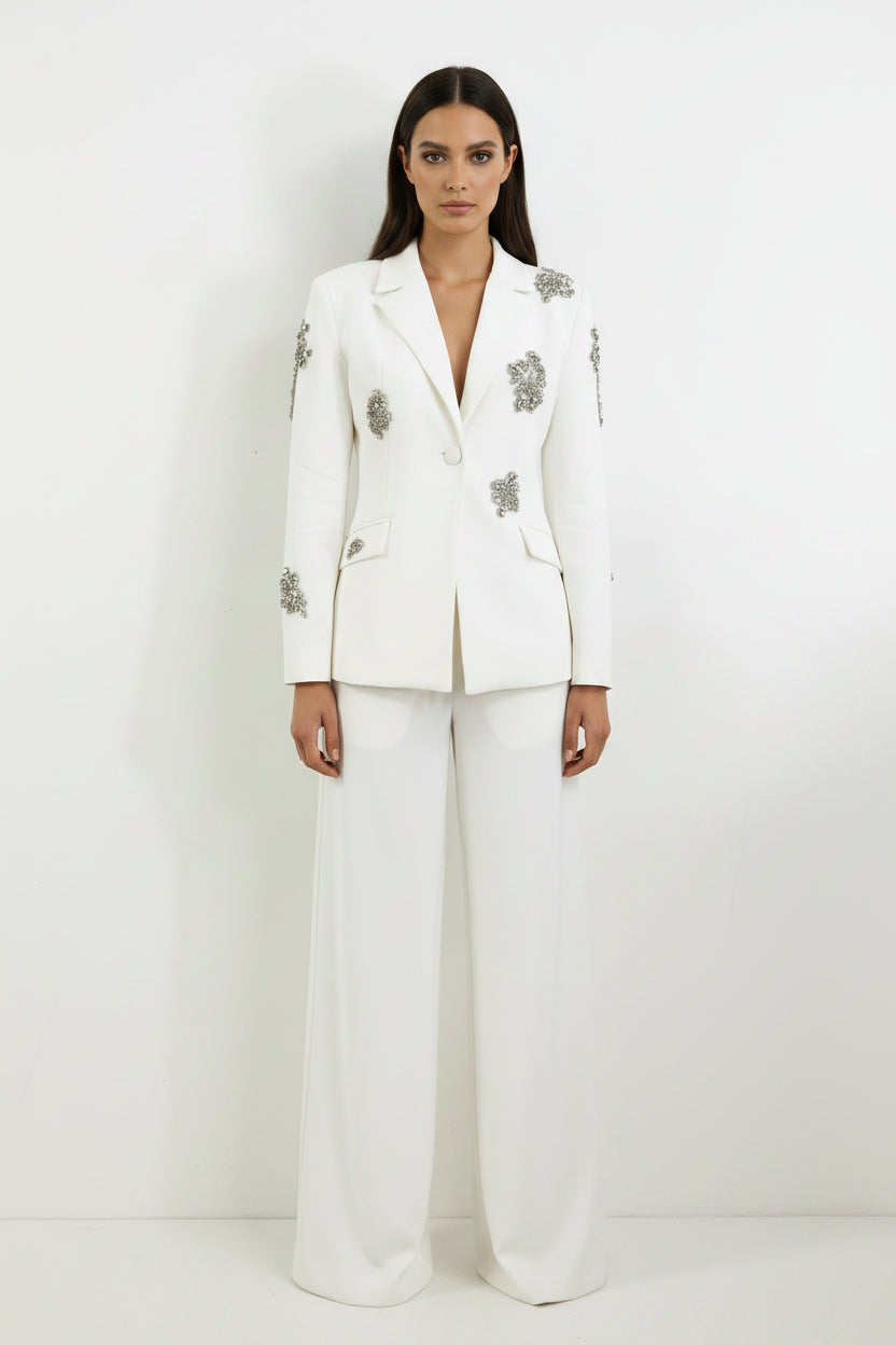 CRYSTAL BLAZER AND WIDE LEG PANTS SET