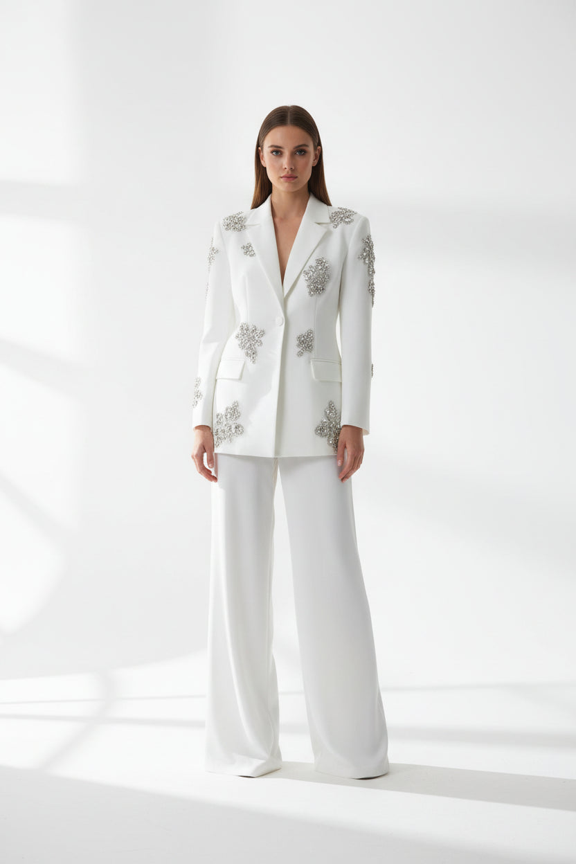 CRYSTAL BLAZER AND WIDE LEG PANTS SET