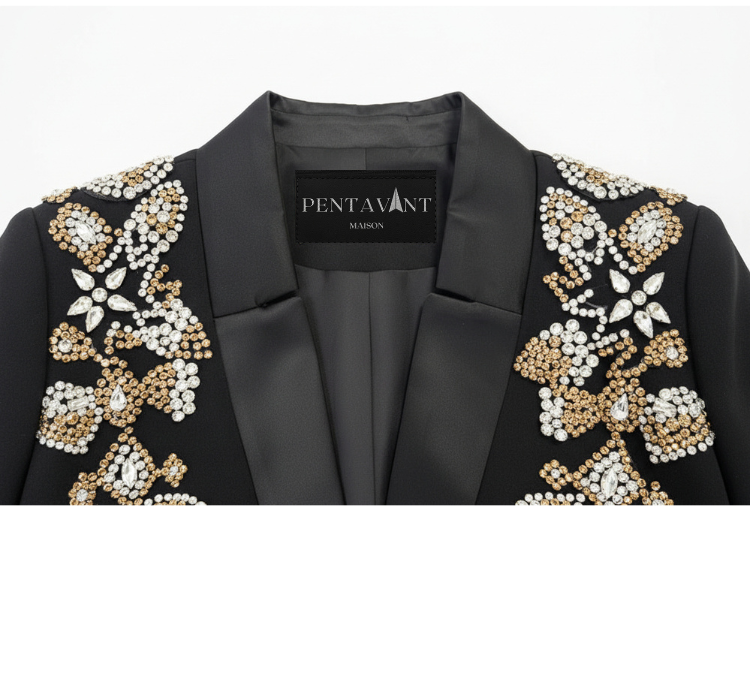 EMBELLISHED BLAZER AND SLIT PANTS SET