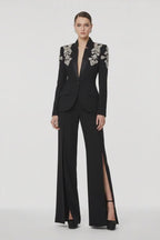 EMBELLISHED BLAZER AND SLIT PANTS SET